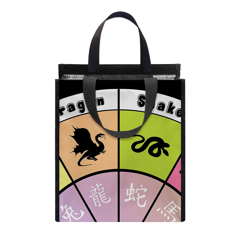 Colourful Chinese Zodiac Wheel Print Insulated Lunch Tote