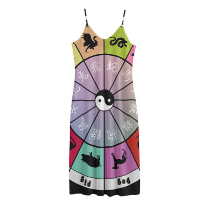 Colourful Chinese Zodiac Wheel Print Jersey Midi Cami Dress