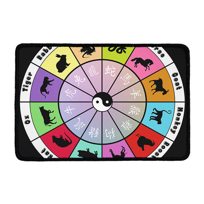 Colourful Chinese Zodiac Wheel Print Kitchen Mat