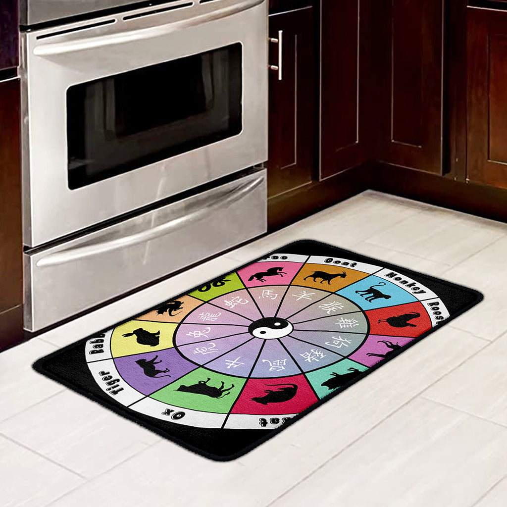 Colourful Chinese Zodiac Wheel Print Kitchen Mat