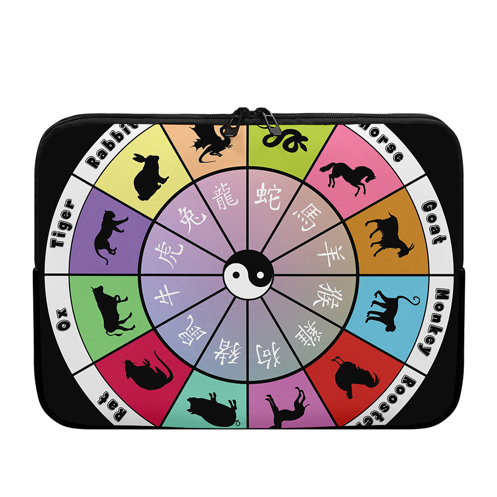 Colourful Chinese Zodiac Wheel Print Laptop Sleeve