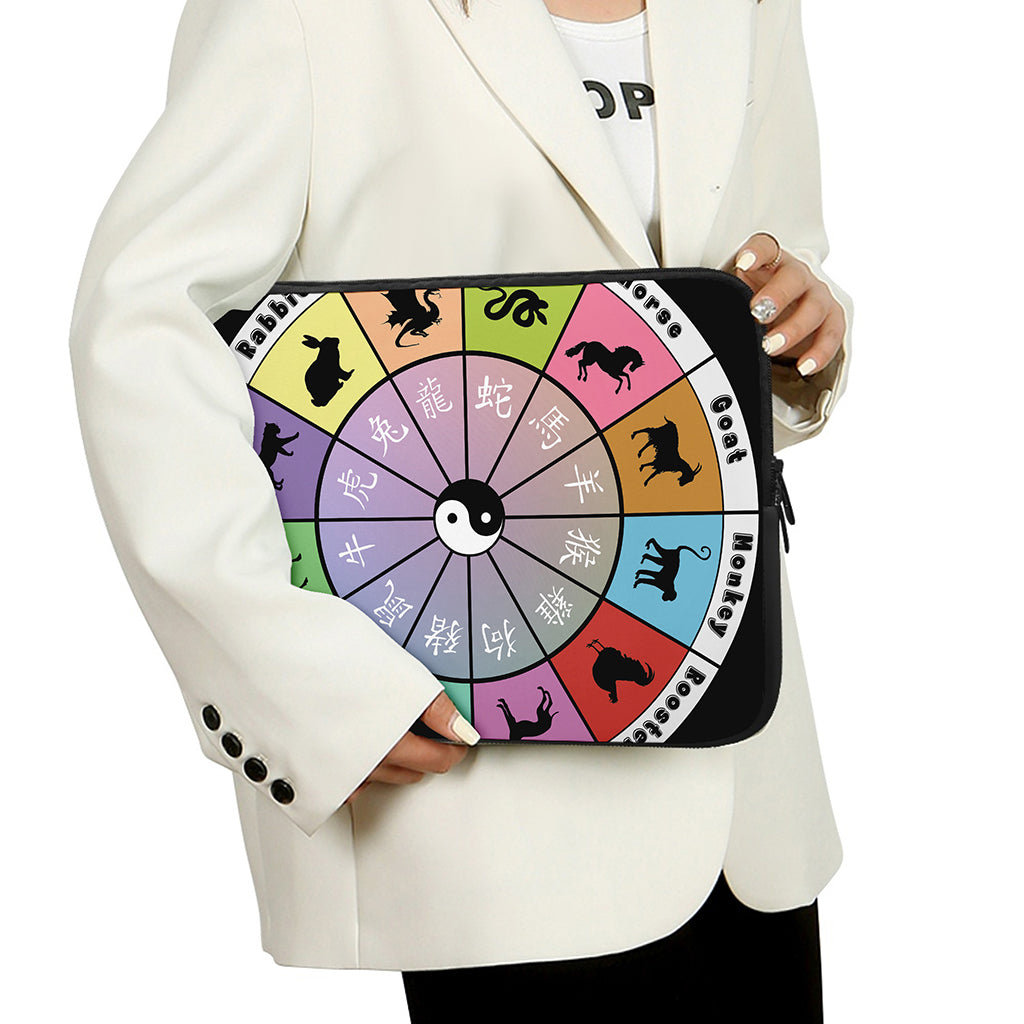 Colourful Chinese Zodiac Wheel Print Laptop Sleeve