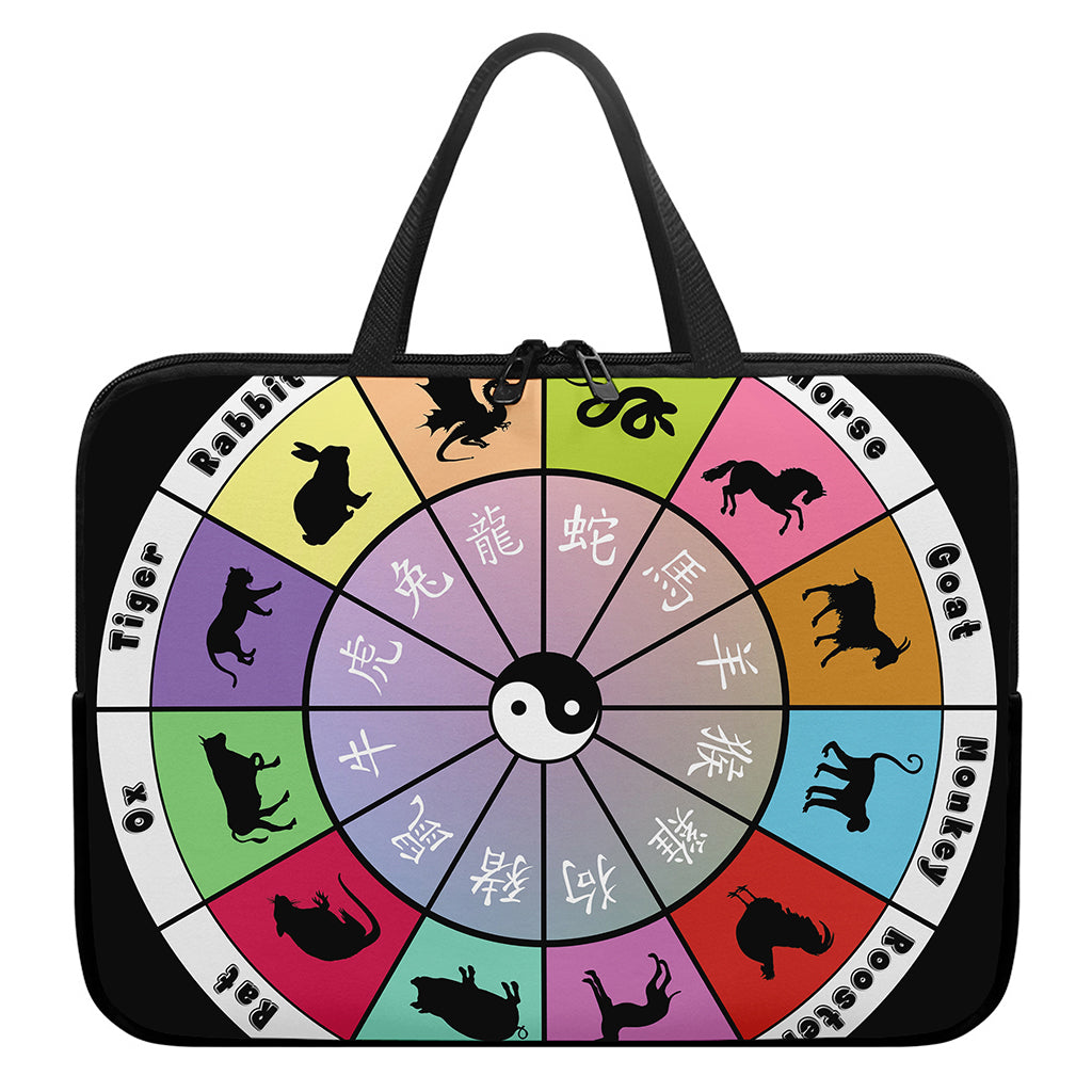 Colourful Chinese Zodiac Wheel Print Laptop Sleeve With Handle