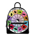 Colourful Chinese Zodiac Wheel Print Leather Backpack