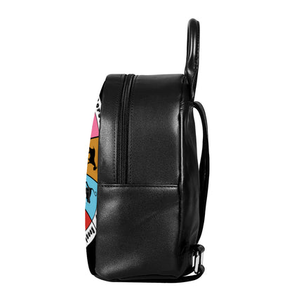 Colourful Chinese Zodiac Wheel Print Leather Backpack