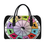 Colourful Chinese Zodiac Wheel Print Leather Duffle Bag