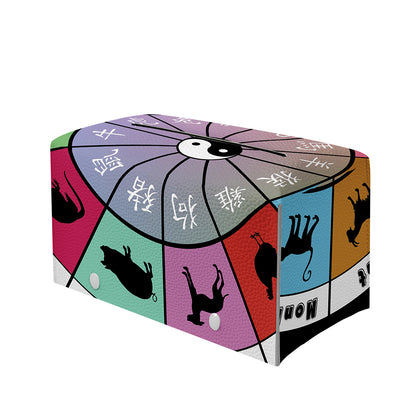 Colourful Chinese Zodiac Wheel Print Leather Tissue Box Cover