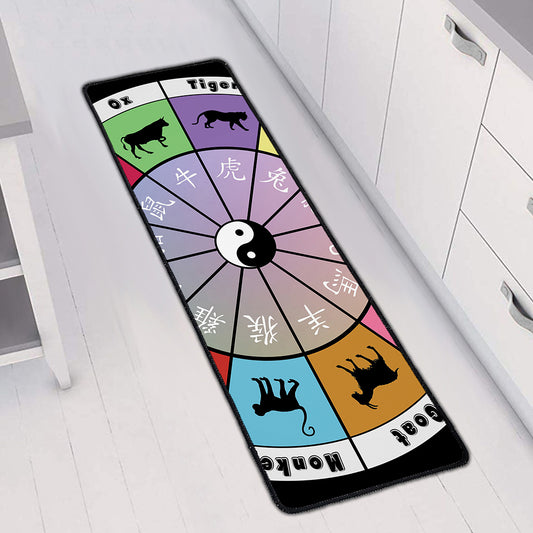 Colourful Chinese Zodiac Wheel Print Long Kitchen Mat