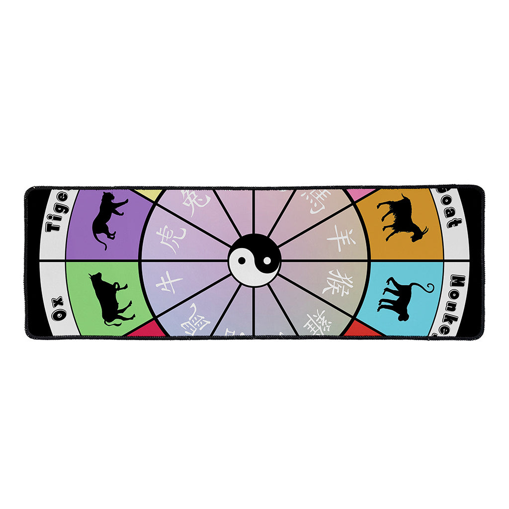 Colourful Chinese Zodiac Wheel Print Long Kitchen Mat