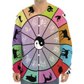 Colourful Chinese Zodiac Wheel Print Long Sleeve Baseball Jersey