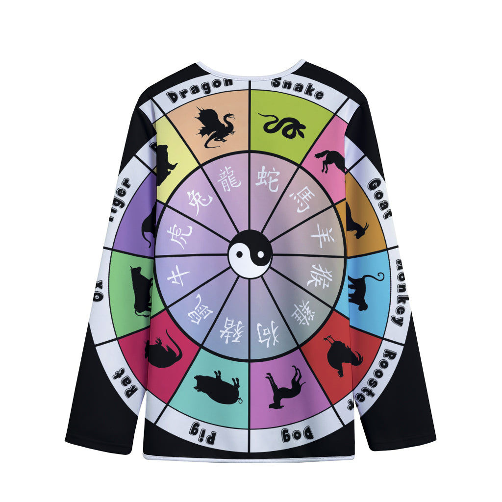 Colourful Chinese Zodiac Wheel Print Long Sleeve Short Coat