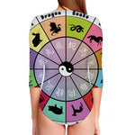 Colourful Chinese Zodiac Wheel Print Long Sleeve Swimsuit