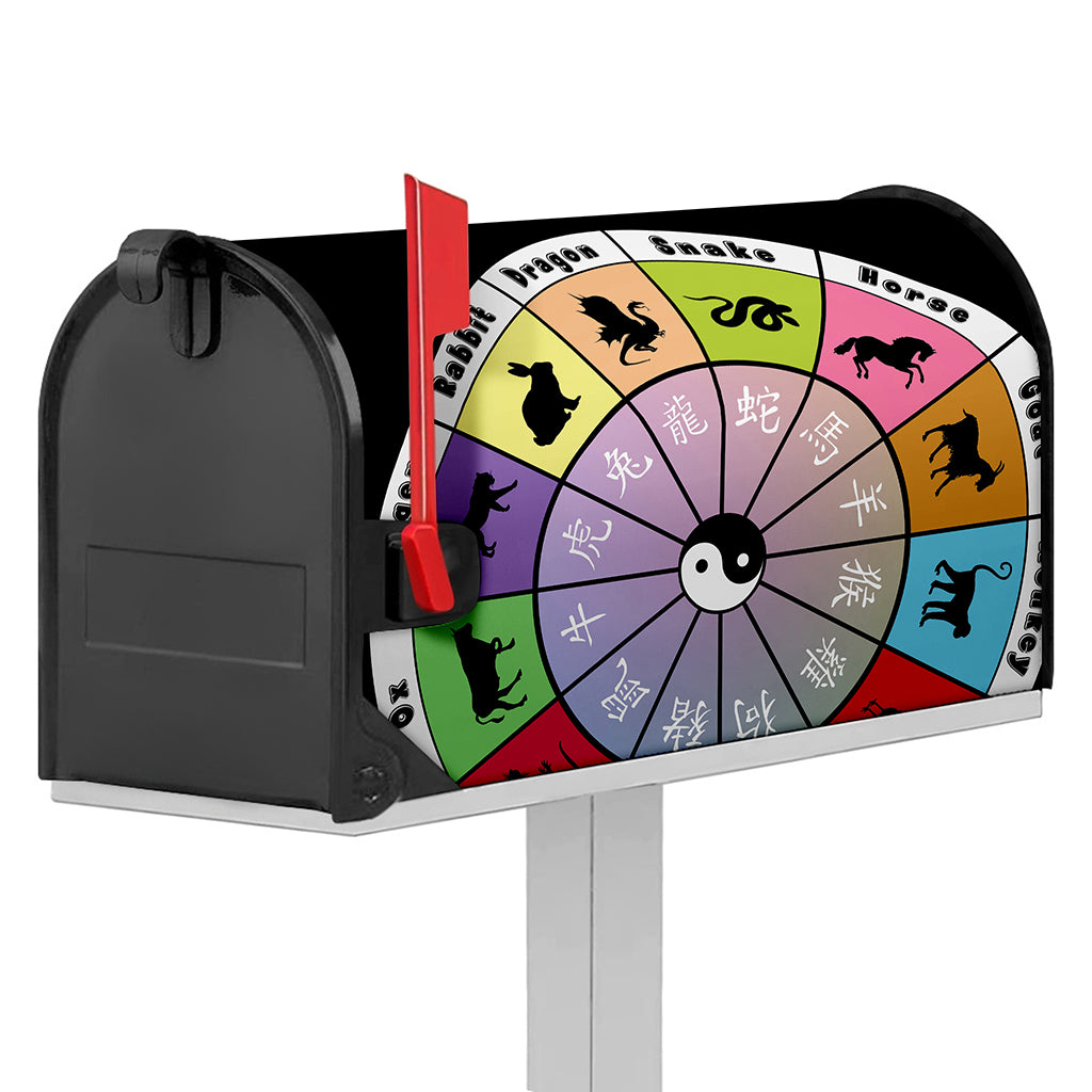 Colourful Chinese Zodiac Wheel Print Mailbox Cover