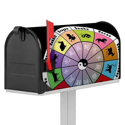 Colourful Chinese Zodiac Wheel Print Mailbox Cover