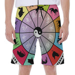 Colourful Chinese Zodiac Wheel Print Men's Beach Shorts