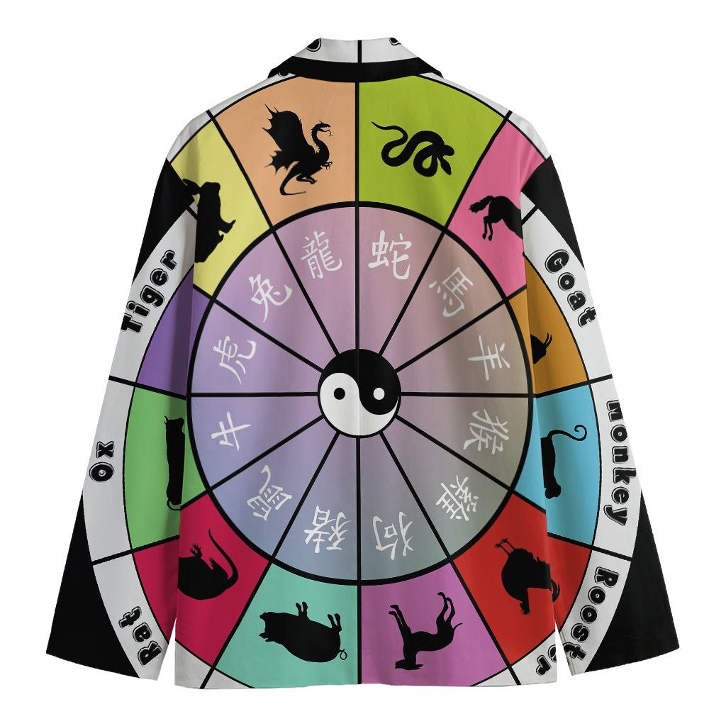 Colourful Chinese Zodiac Wheel Print Men's Blazer