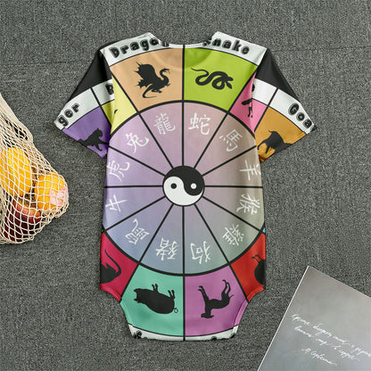 Colourful Chinese Zodiac Wheel Print Men's Bodysuit