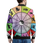 Colourful Chinese Zodiac Wheel Print Men's Bomber Jacket