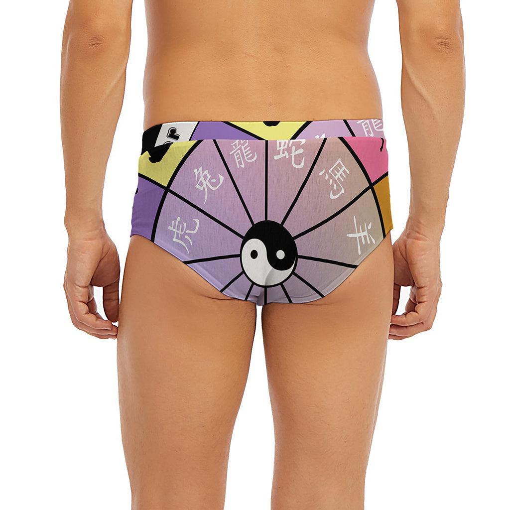 Colourful Chinese Zodiac Wheel Print Men's Briefs