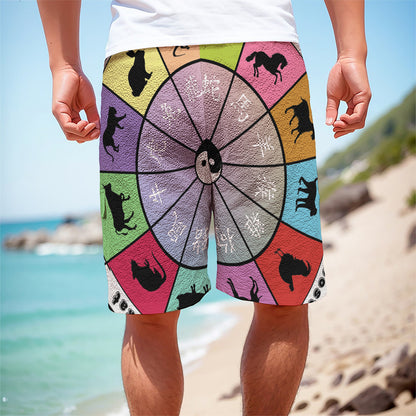 Colourful Chinese Zodiac Wheel Print Men's Cargo Shorts