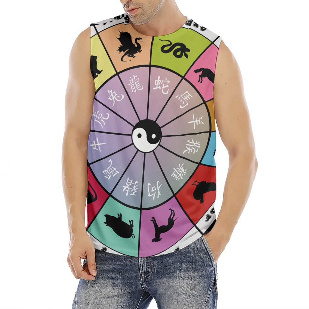 Colourful Chinese Zodiac Wheel Print Men's Fitness Tank Top