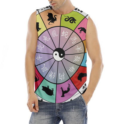 Colourful Chinese Zodiac Wheel Print Men's Fitness Tank Top