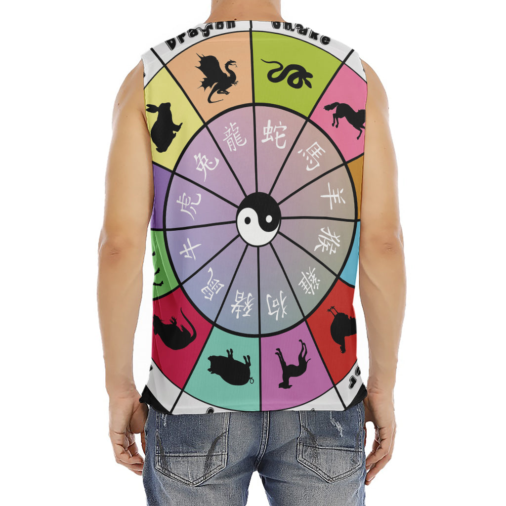 Colourful Chinese Zodiac Wheel Print Men's Fitness Tank Top