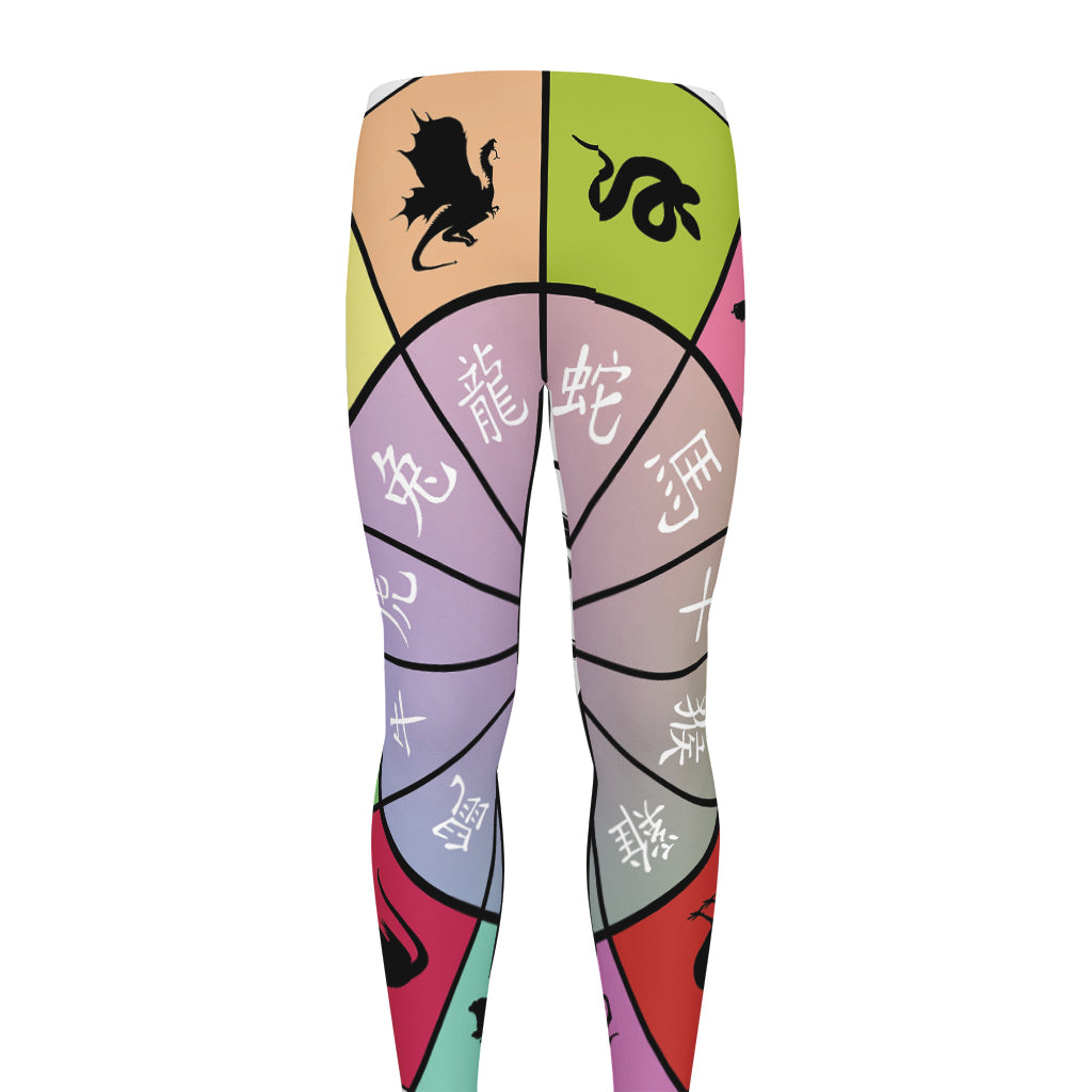 Colourful Chinese Zodiac Wheel Print Men's leggings