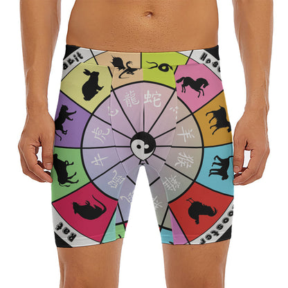 Colourful Chinese Zodiac Wheel Print Men's Long Boxer Briefs