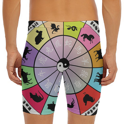 Colourful Chinese Zodiac Wheel Print Men's Long Boxer Briefs