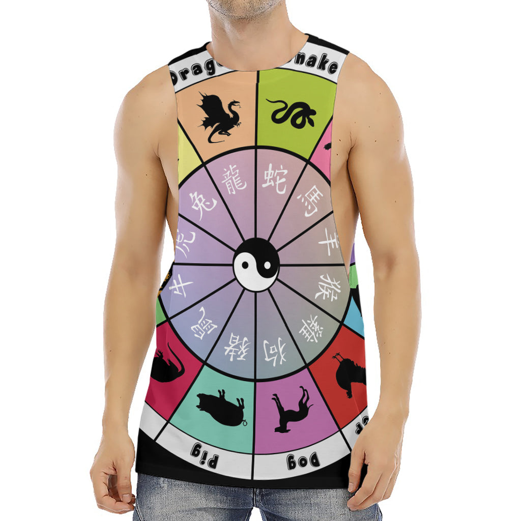 Colourful Chinese Zodiac Wheel Print Men's Muscle Tank Top