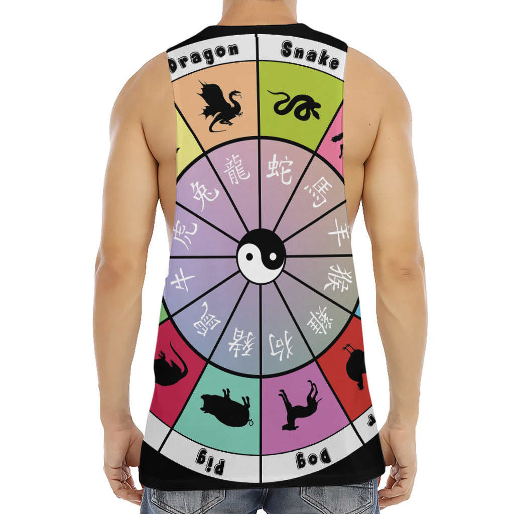 Colourful Chinese Zodiac Wheel Print Men's Muscle Tank Top