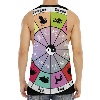 Colourful Chinese Zodiac Wheel Print Men's Muscle Tank Top