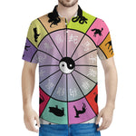 Colourful Chinese Zodiac Wheel Print Men's Polo Shirt