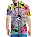 Colourful Chinese Zodiac Wheel Print Men's Polo Shirt