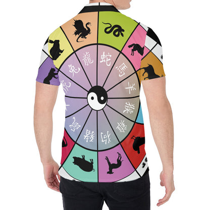 Colourful Chinese Zodiac Wheel Print Men's Shirt