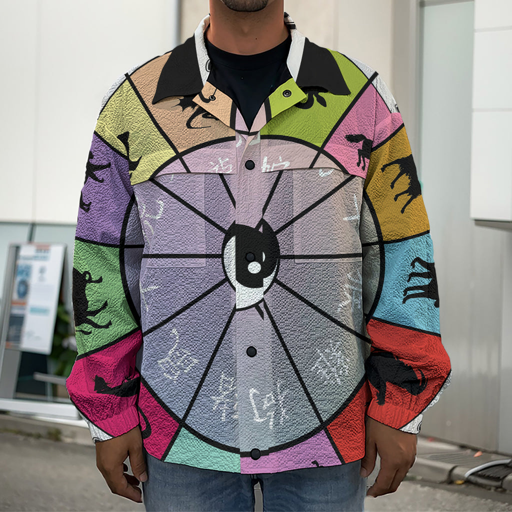 Colourful Chinese Zodiac Wheel Print Men's Shirt Jacket