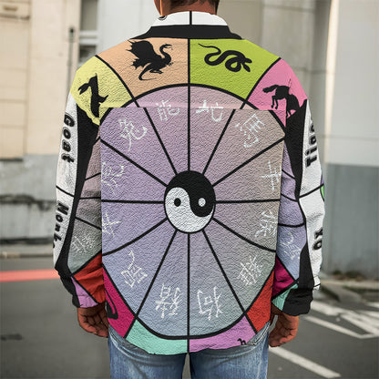 Colourful Chinese Zodiac Wheel Print Men's Shirt Jacket