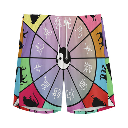 Colourful Chinese Zodiac Wheel Print Men's Sports Shorts