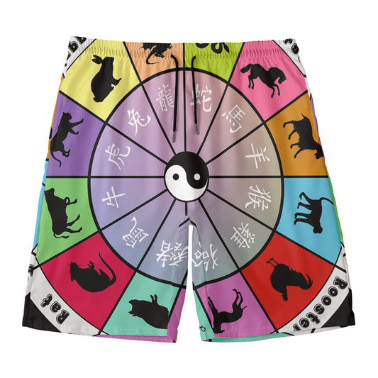 Colourful Chinese Zodiac Wheel Print Men's Swim Trunks