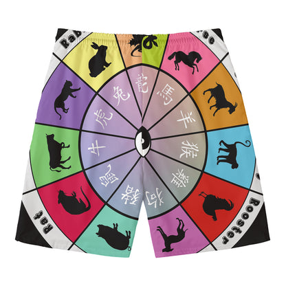 Colourful Chinese Zodiac Wheel Print Men's Swim Trunks