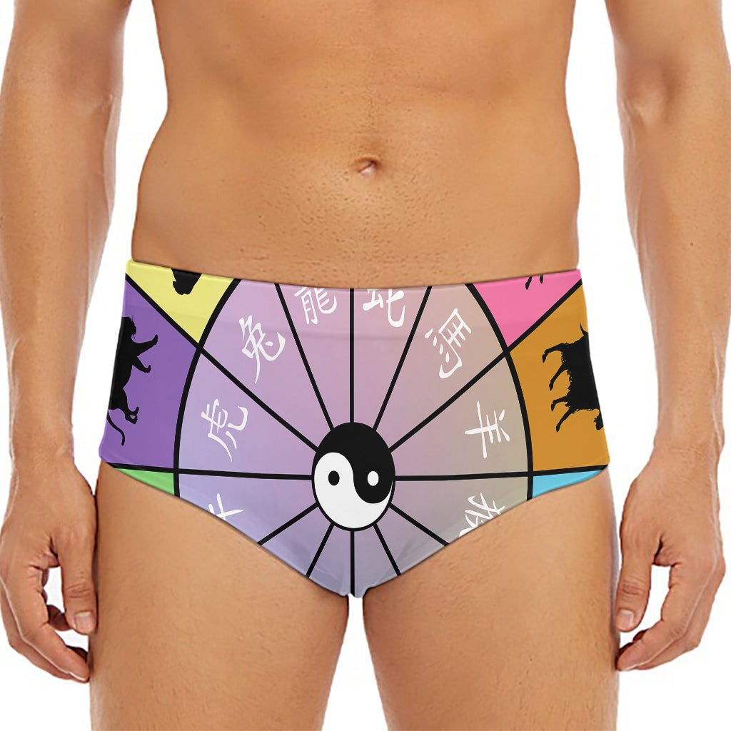 Colourful Chinese Zodiac Wheel Print Men's Triangle Swim Briefs