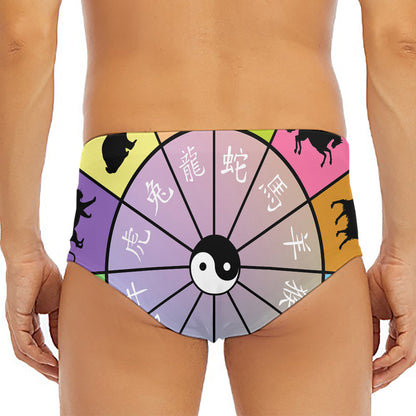 Colourful Chinese Zodiac Wheel Print Men's Triangle Swim Briefs
