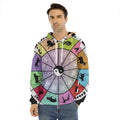 Colourful Chinese Zodiac Wheel Print Men's Velvet Pullover Hoodie