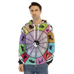Colourful Chinese Zodiac Wheel Print Men's Velvet Pullover Hoodie