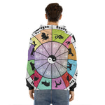 Colourful Chinese Zodiac Wheel Print Men's Velvet Pullover Hoodie