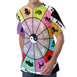 Colourful Chinese Zodiac Wheel Print Men's Velvet T-Shirt