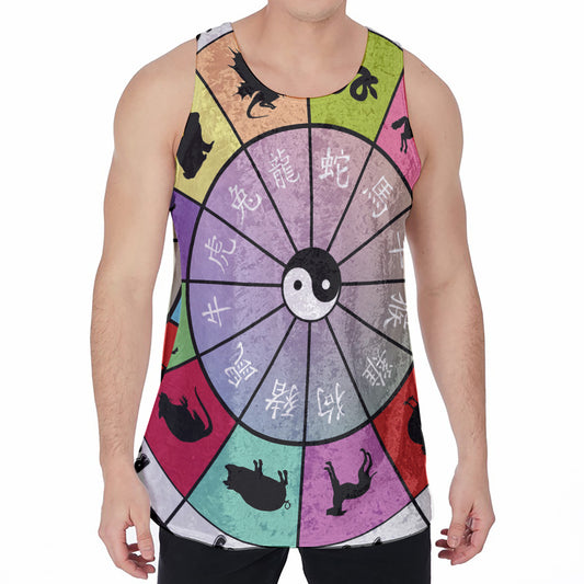 Colourful Chinese Zodiac Wheel Print Men's Velvet Tank Top