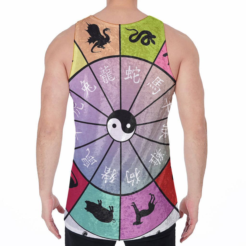 Colourful Chinese Zodiac Wheel Print Men's Velvet Tank Top