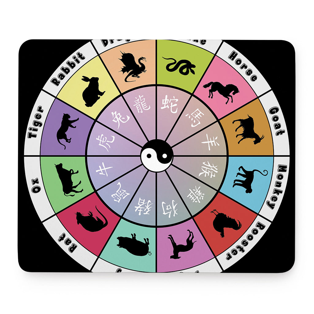 Colourful Chinese Zodiac Wheel Print Mouse Pad